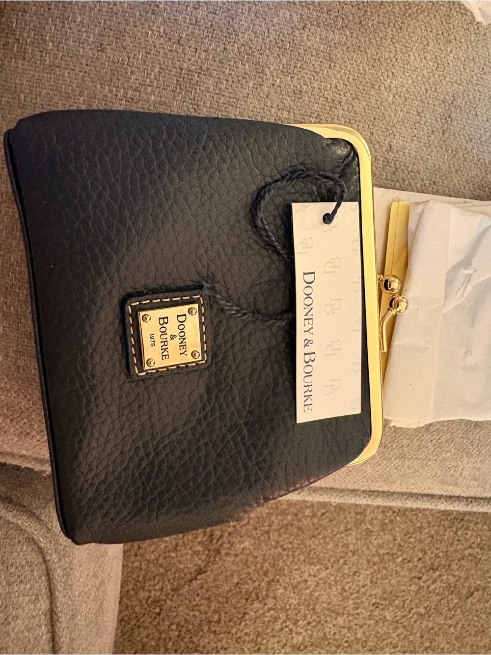 Dooney & Bourke Black Pebbled Leather Kiss-Lock Frame Clutch with Gold Hardware